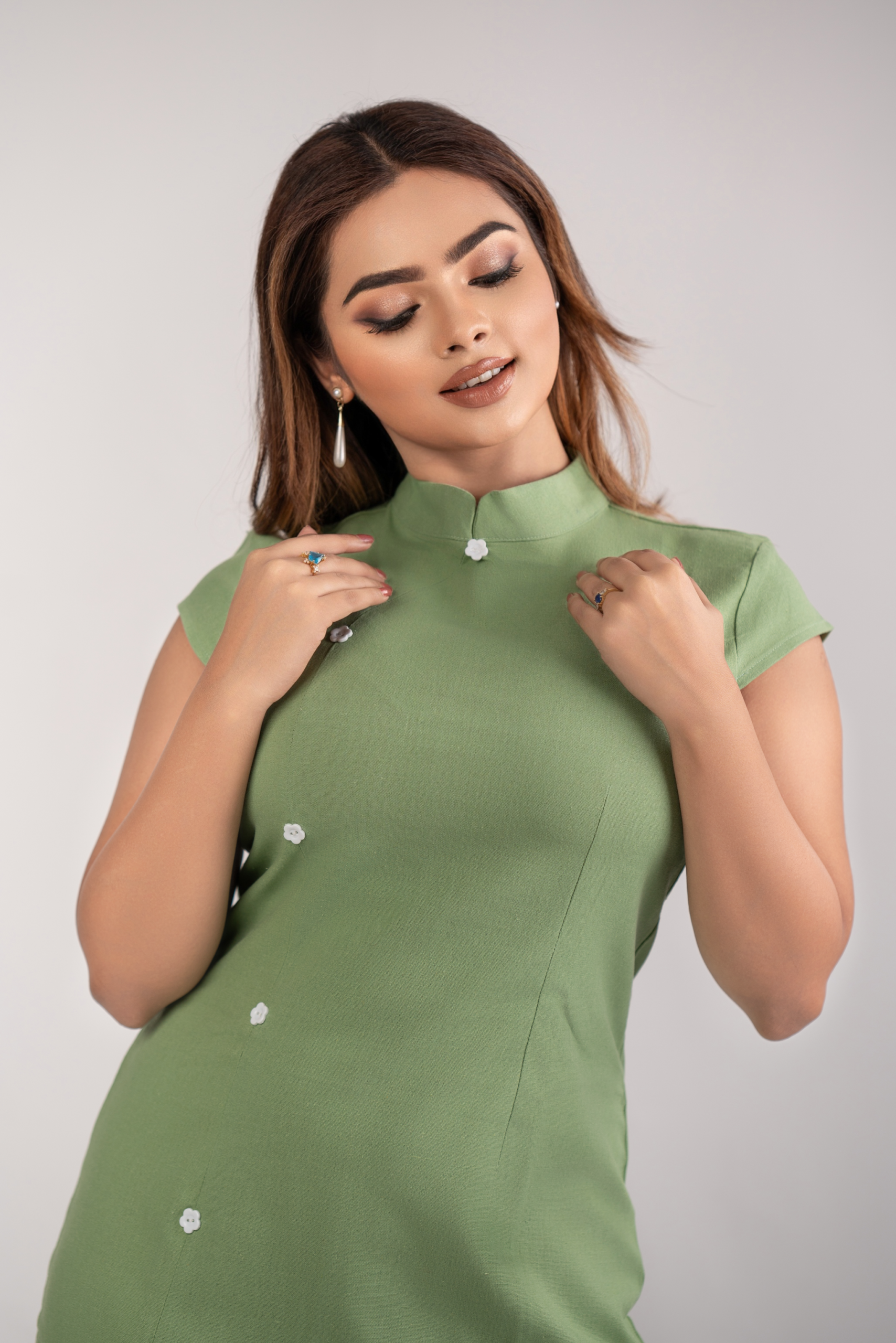 Green Petal Button Dress - Image 2
